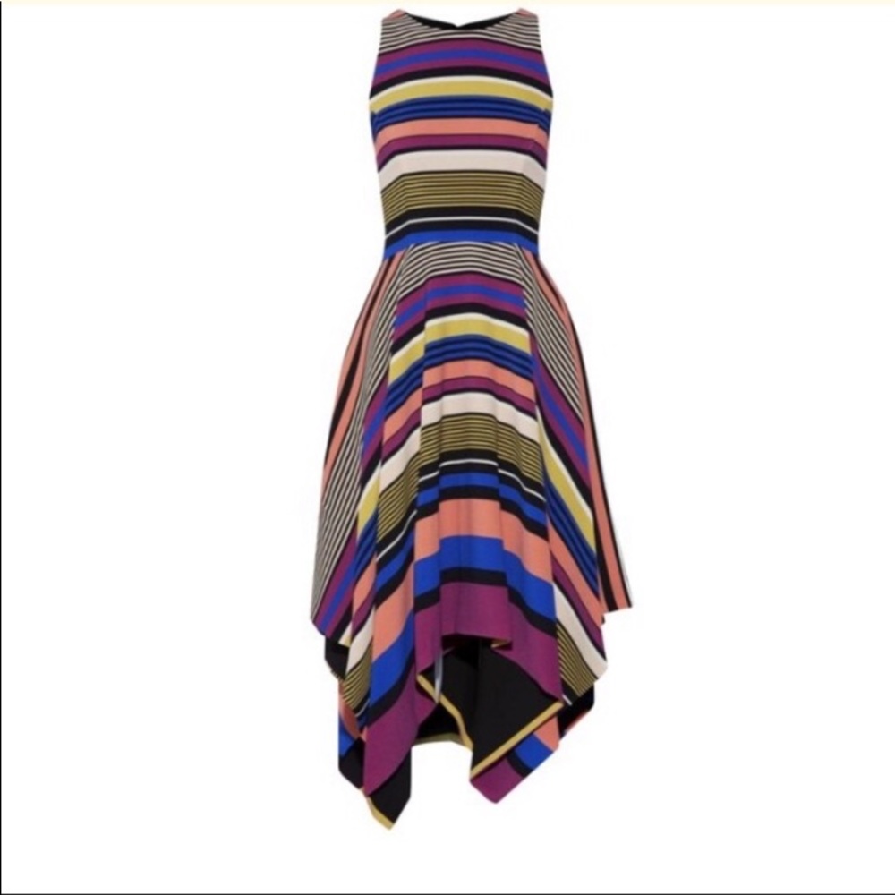 Badgley Mischka Multicolor Striped High Low Dress